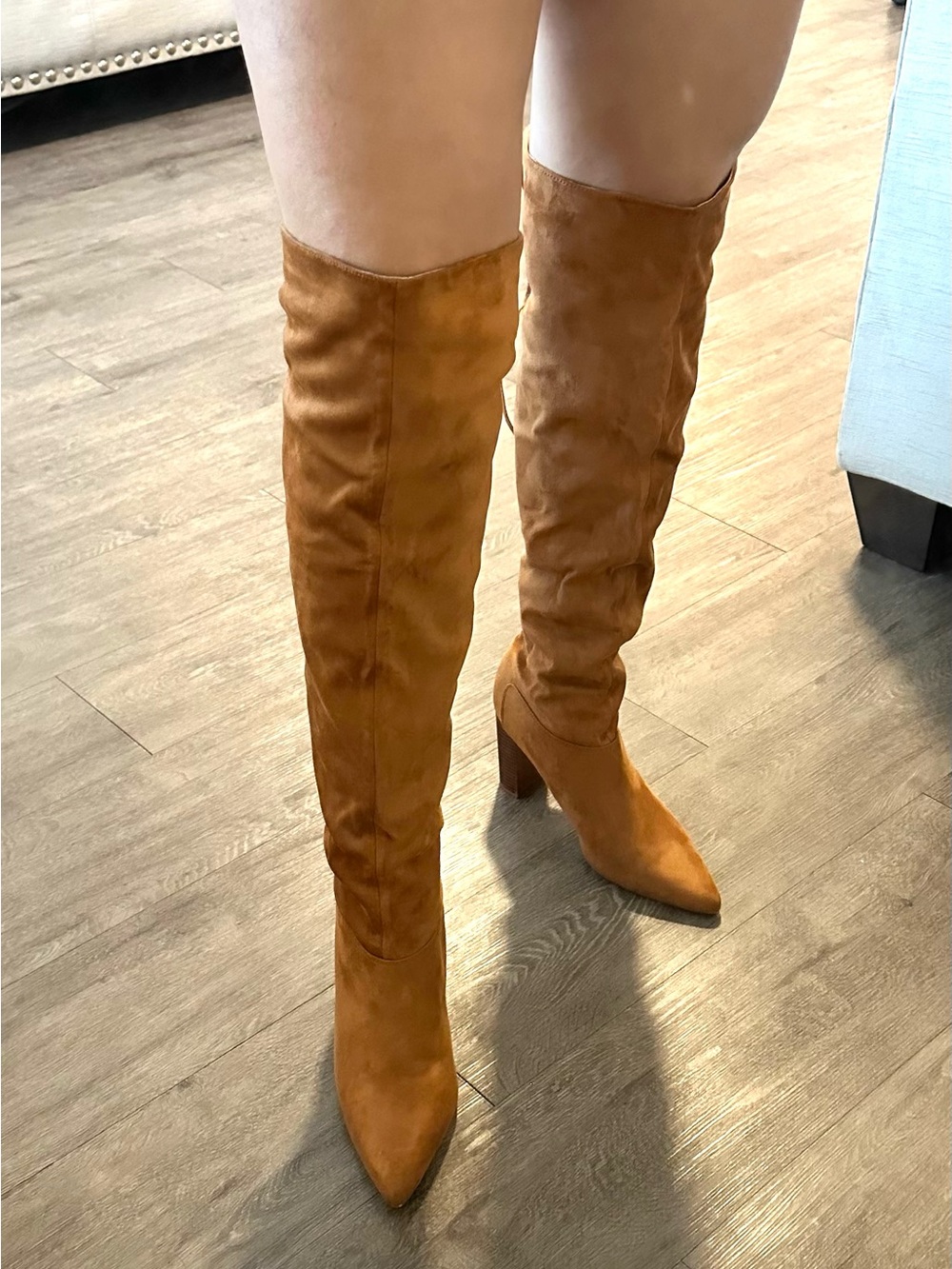 Women's Tall Suede Pointed-Toe Block Heel Boots - Tan